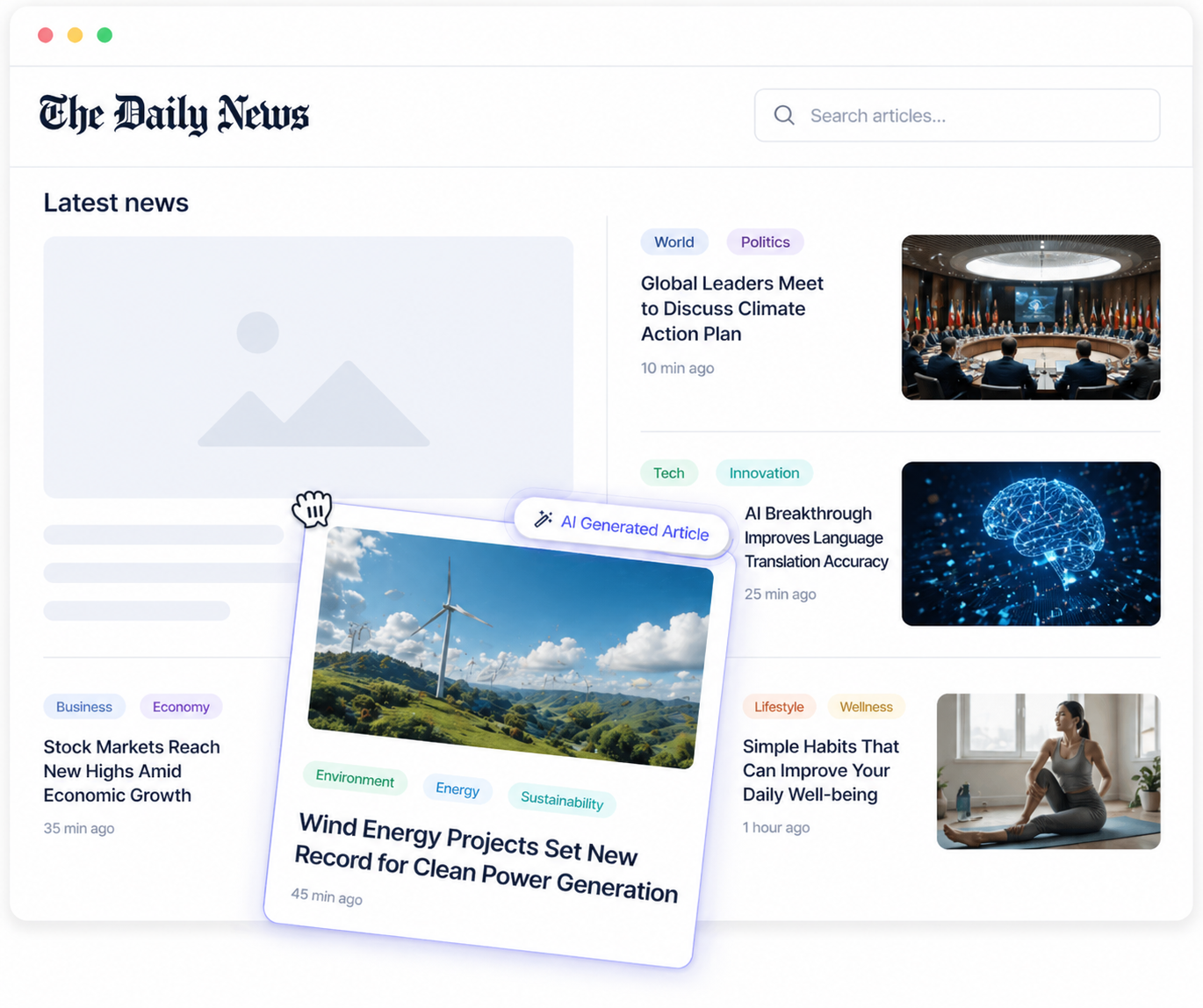 AI News Writer generator interface